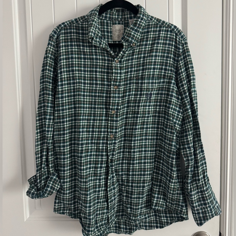 Chaps Green and White Plaid Flannel Shirt